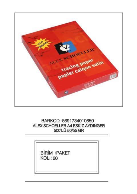 ESKİZ KAĞIDI 50/55 GR A4 500LU 