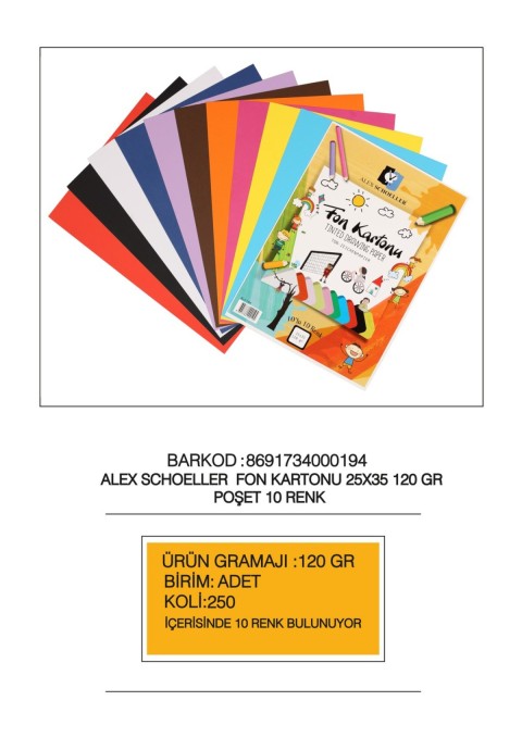 ALEX FON KARTONU 25X35 10 RENK 120 GR ALX-194