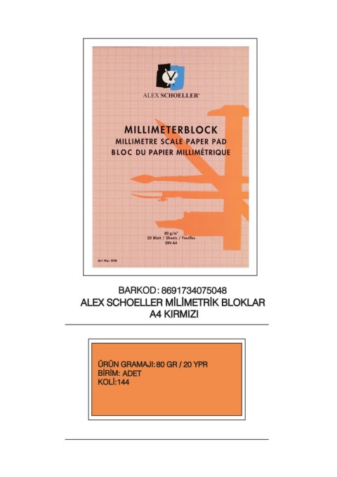 ALEX SOHLER MILIMETRIK A4 BLOKNOT PEMBE