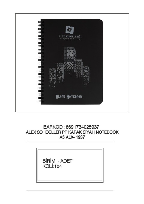 ALEX A5  PP SPİR. 60 YP SİYAH ALX-1937
