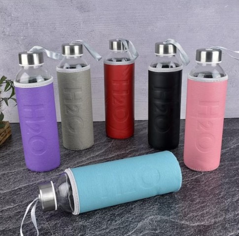 H2O DERİ KILIFLI CAM MATARA 500 ML