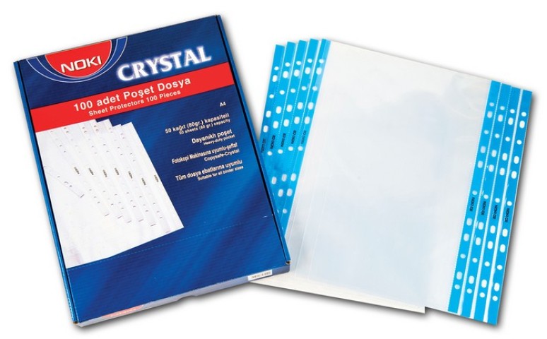 NOKİ KRISTAL POŞET DOSYA 4830 MAVİ KENARLI 100 LÜ 