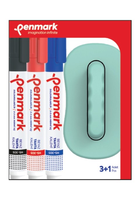 PENMARK BEYAZ TAHTA KALEMİ 3 LÜ SET + SİLGİ 