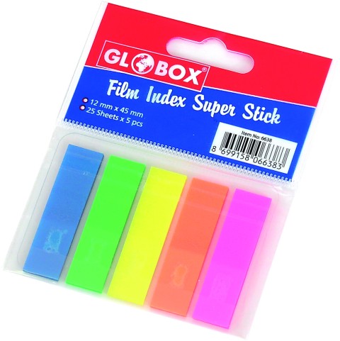 GLOBOX PARMAK POST-İT PLASTİK 5X25.L KD:6638-5.Lİ 