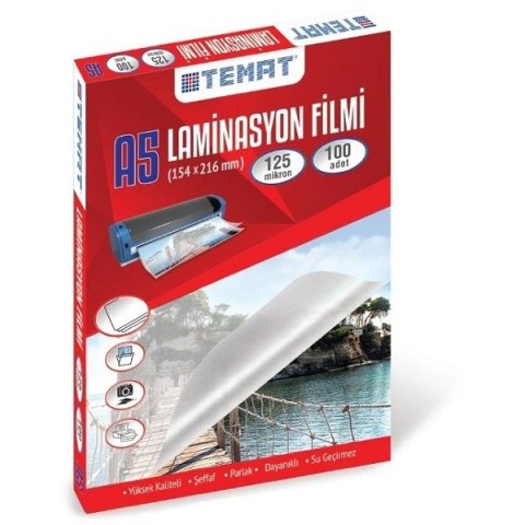 TEMAT A5 LAMİNASYON MALZEMESİ 125 MIC.(154X216)