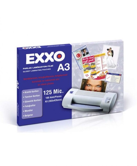 EXXO A3 LAMİNASYON MALZEMESİ 100 LÜ 