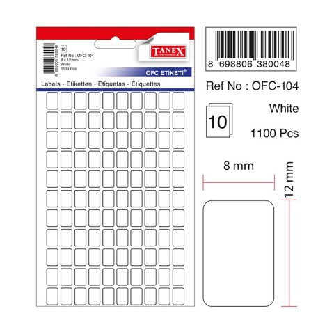 TANEX OFİS ETİKETİ BEYAZ 8X12MM OFC-104
