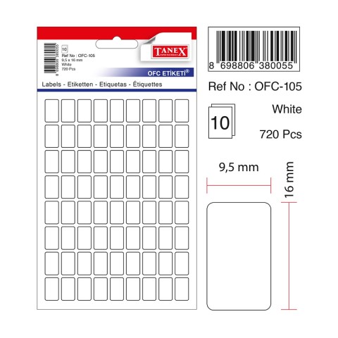 TANEX OFİS ETİKETİ BEYAZ 9.5X16MM OFC-105
