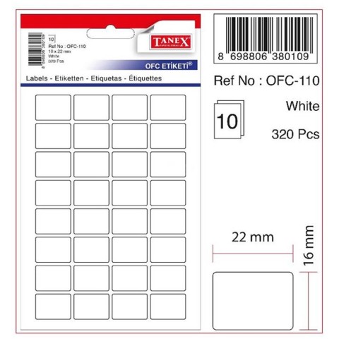 TANEX OFİS ETİKETİ BEYAZ 16X22MM OFC-110