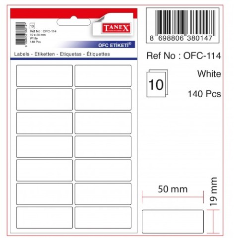 TANEX OFİS ETİKETİ BEYAZ 19X50MM OFC-114