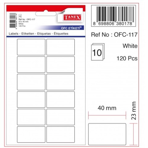 TANEX OFİS ETİKETİ BEYAZ 23X40MM OFC-117