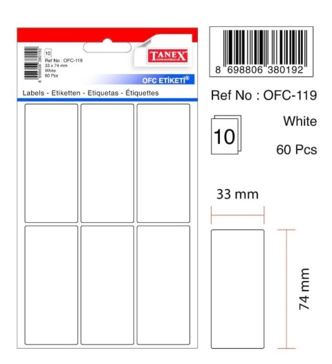 TANEX OFİS ETİKETİ BEYAZ 33X74MM OFC-119