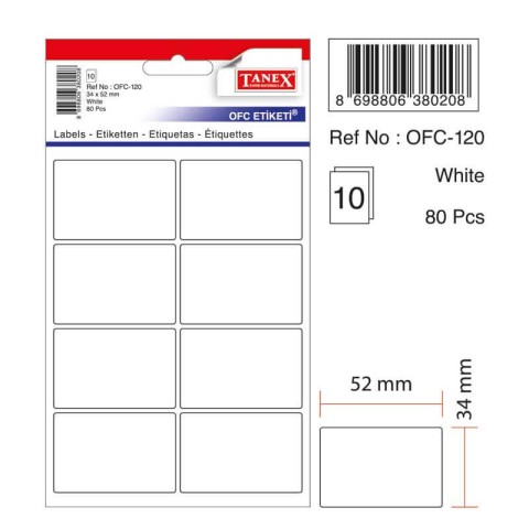 TANEX OFİS ETİKETİ BEYAZ 34X52MM OFC-120