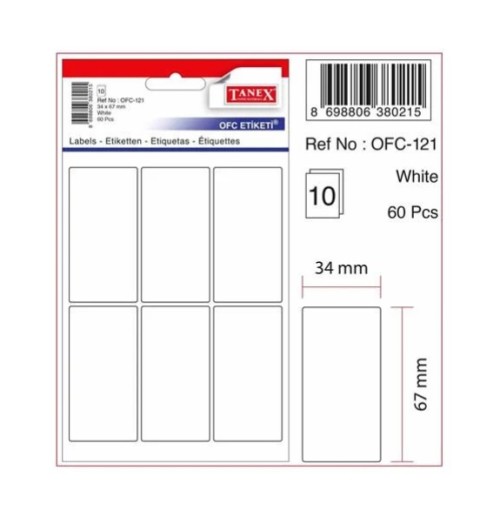 TANEX OFİS ETİKETİ BEYAZ 34X67MM OFC-121