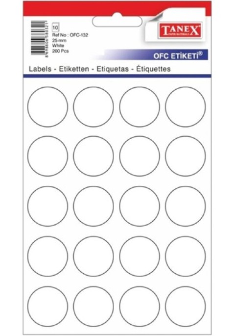 TANEX OFİS ETİKETİ 132 BEYAZ YUVARLAK 