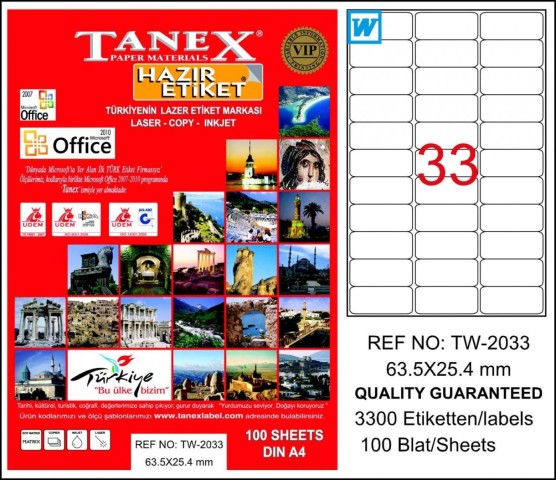 TANEX LAZER ETİKET TW 2033  63,5 X 25,4 mm