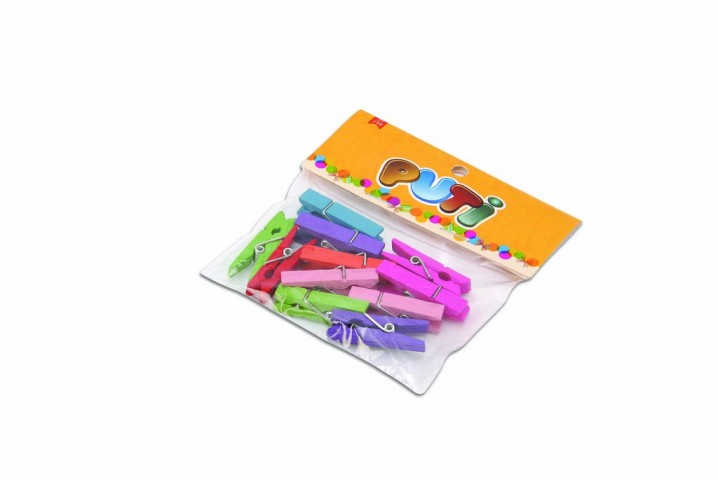 PUTİ MANDAL AHŞAP RENKLİ BÜYÜK 12.Lİ PK