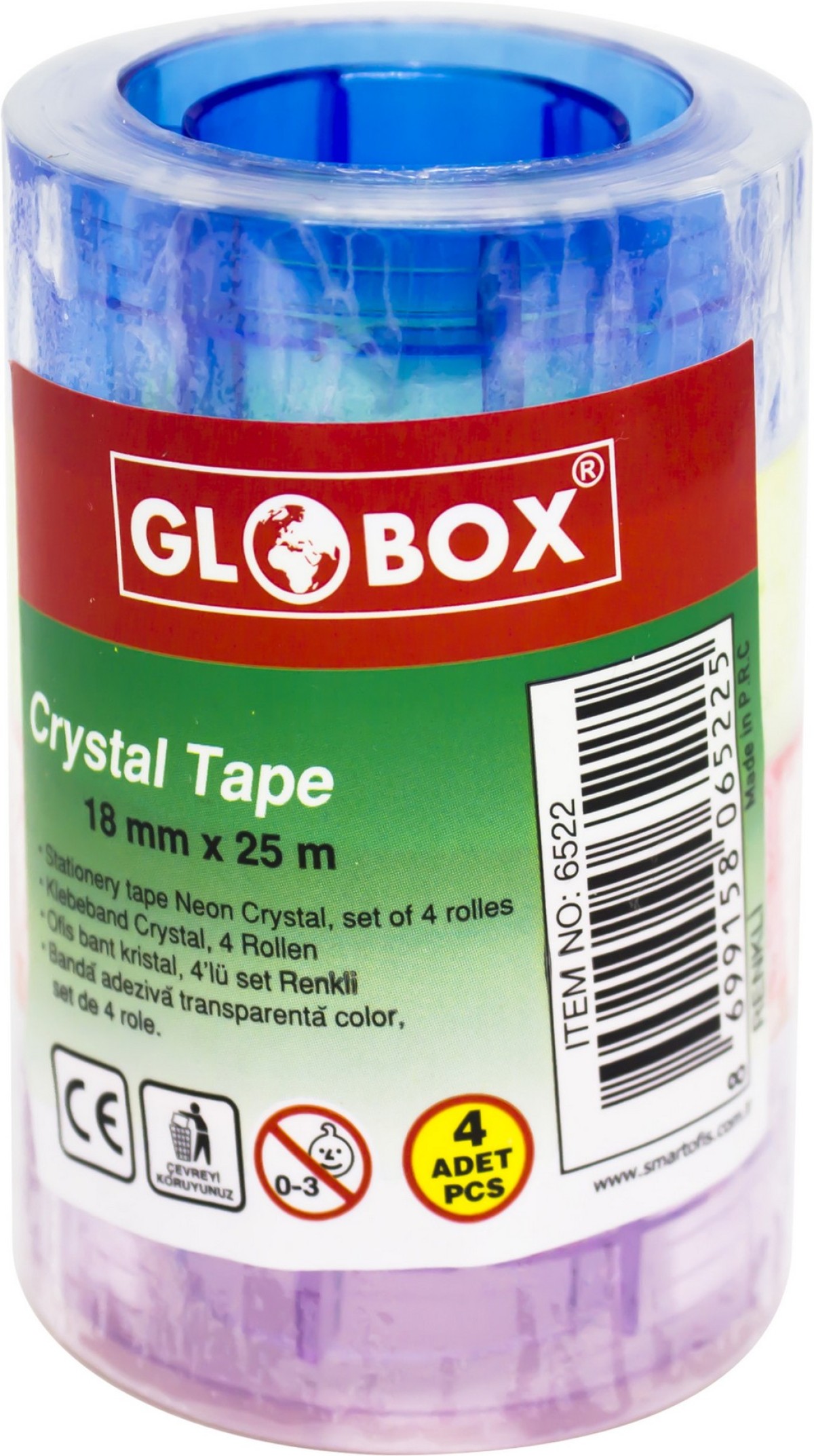 GLOBOX RENKLİ BANT 18MMX25M 4LÜ KOD: 6522 