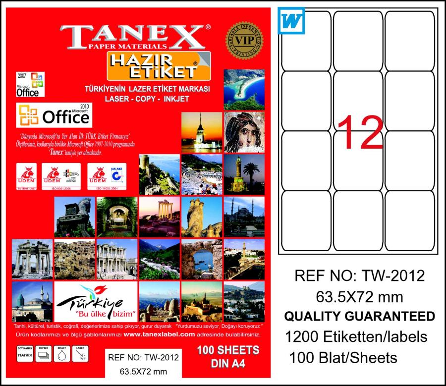 TANEX LAZER ETİKET 63x72 TW 2012