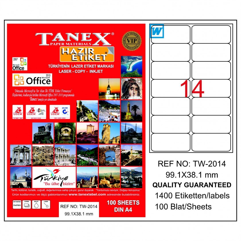 TANEX LAZER ETİKET 99x38 TW 2014 99.1X38.1