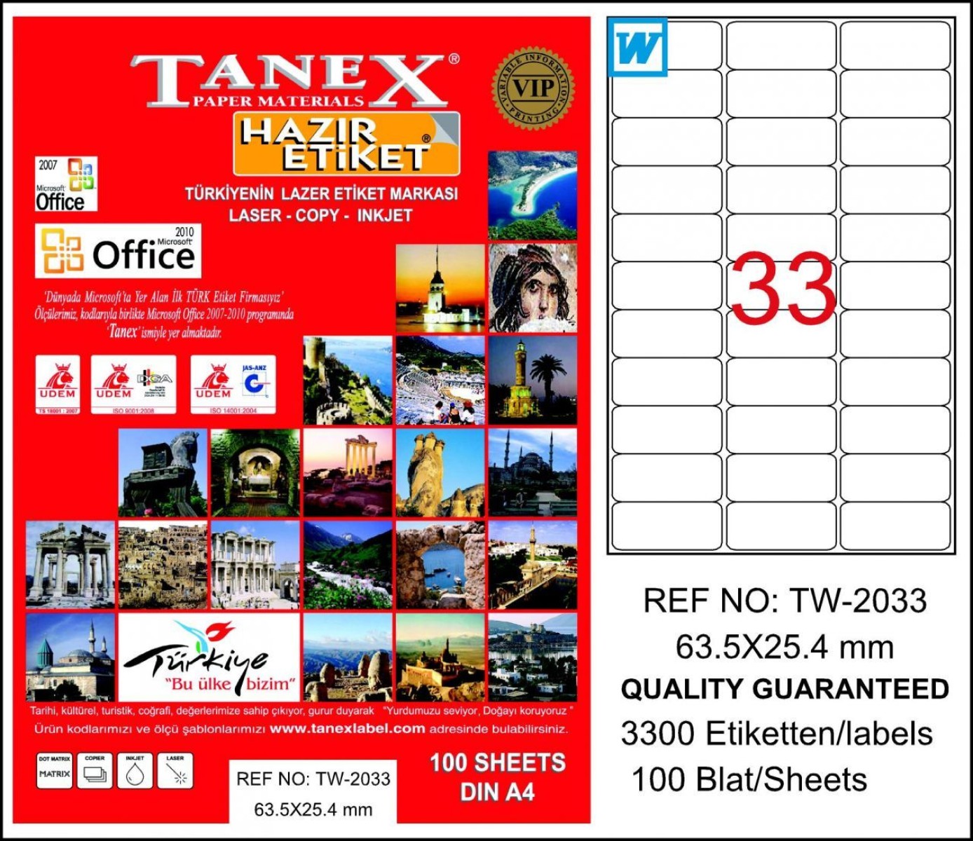 TANEX LAZER ETİKET TW 2033  63,5 X 25,4 mm